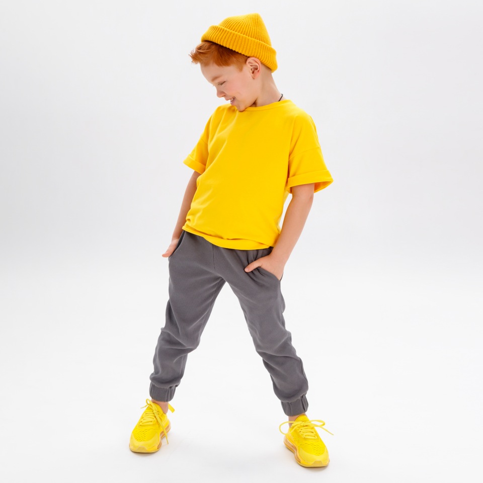 фото Костюм детский amarobaby jump футболка и брюки, желтый/серый, р. 98-104