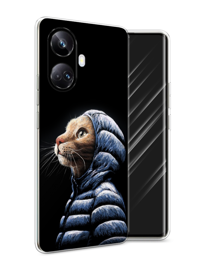 

Чехол Awog на Realme 10 Pro+ "Кот в капюшоне", Черный;бежевый;синий, 2512350-2