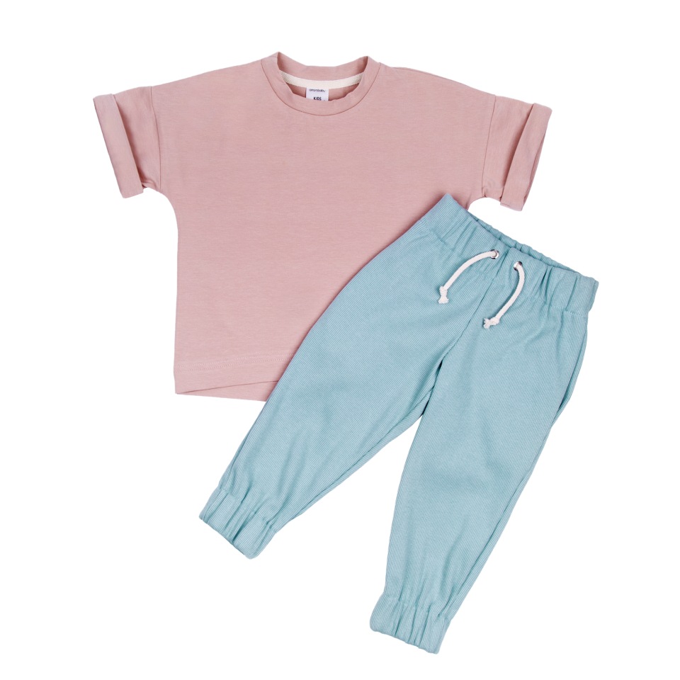 фото Костюм детский amarobaby jump футболка и брюки, розовый/мятный, р. 122-128