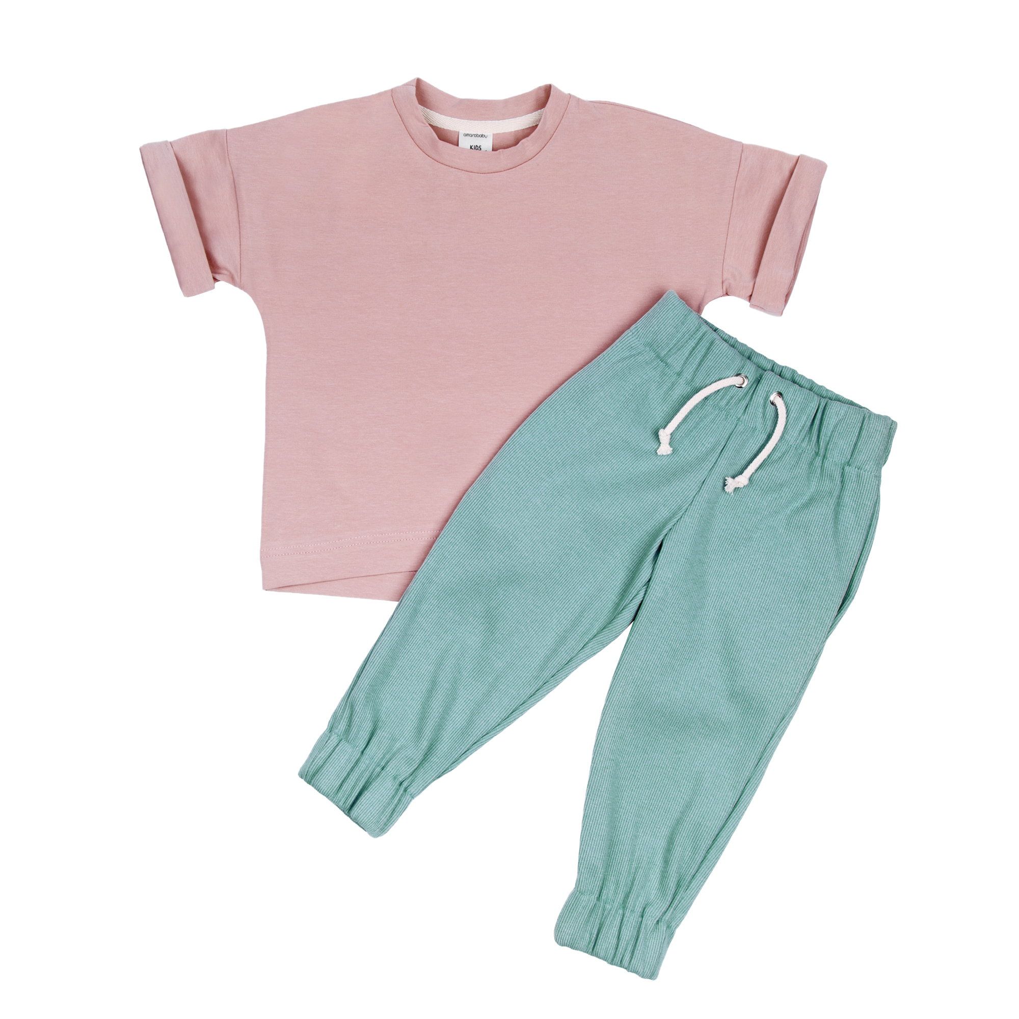 Костюм детский Amarobaby JUMP футболка и брюки, розовый/мятный, р. 104-110