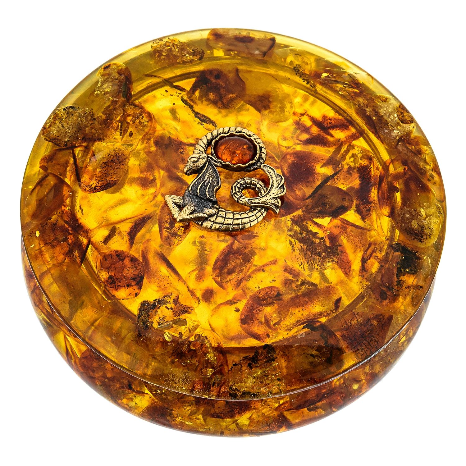 

Круглая шкатулка из янтаря "Знак зодиака Козерог", Коричневый