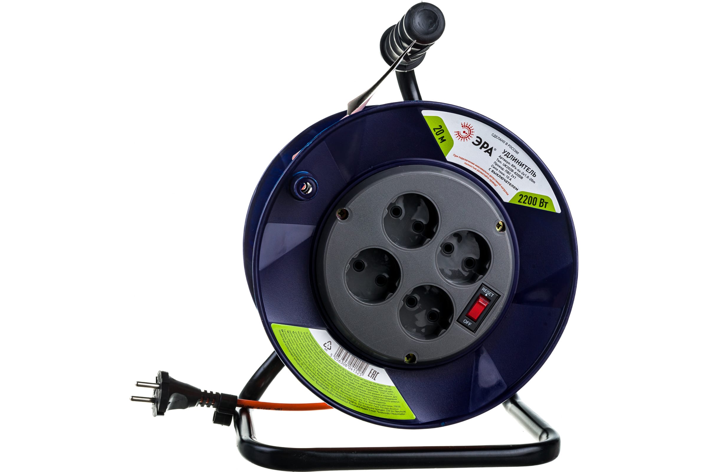 

Удлинитель силовой Эра RPx-4s-2x1.0-20m, розеток 4шт, 2x1.0 кв.мм, 10A, 20м, ПВС, катушка,