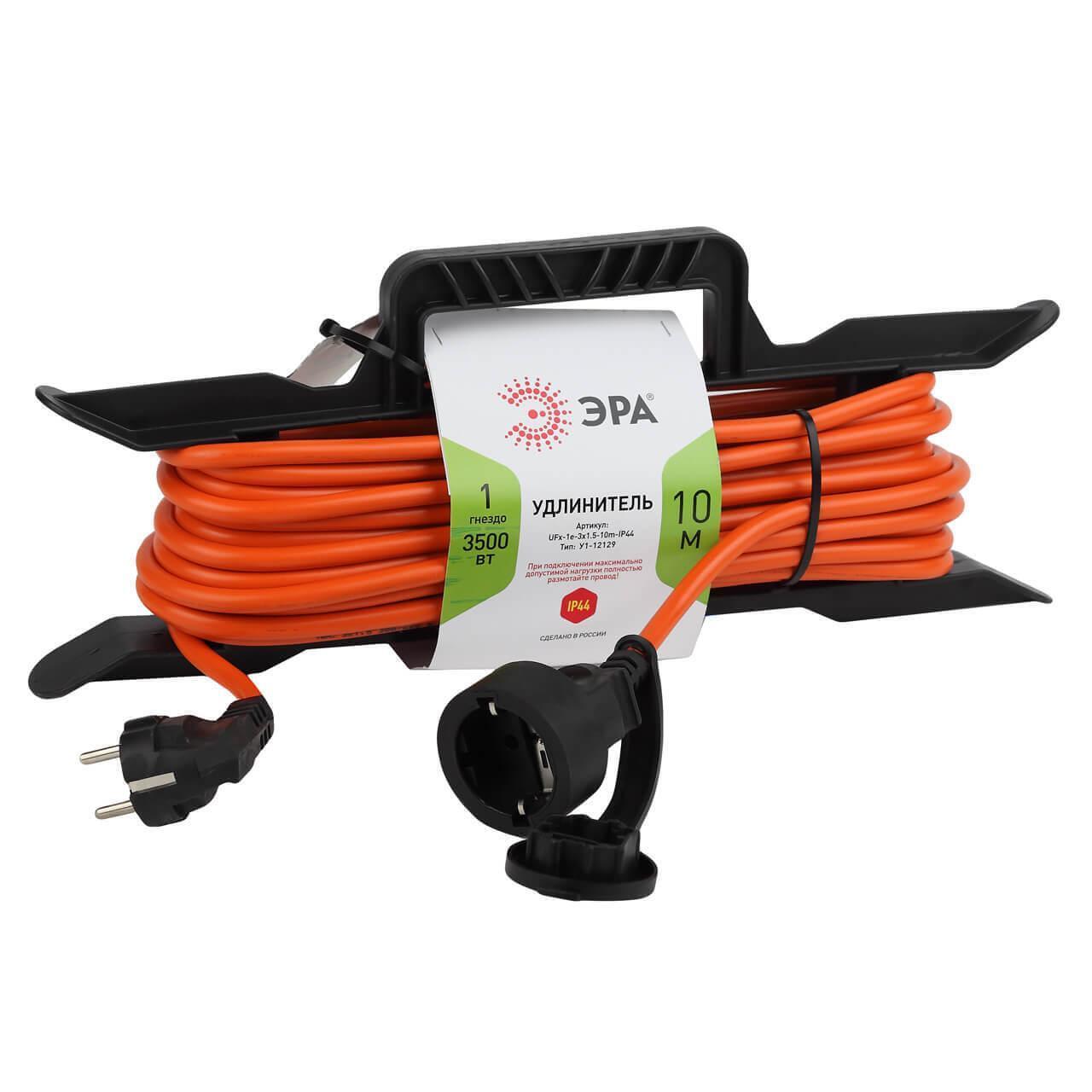 

Удлинитель силовой Эра UFx-1e-3x1.5-10m-IP44, розеток 1шт, 3x1.5 кв.мм, 16A, 10м, ПВС, рам