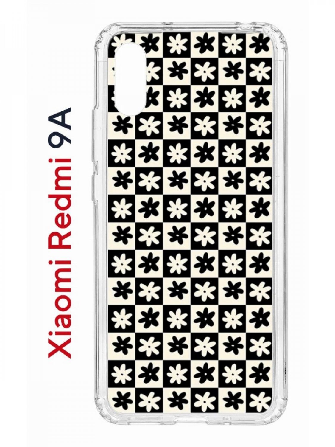 Чехол на Redmi 9A Kruche Print Шахматы-цветы,противоударный бампер,с защитой камеры