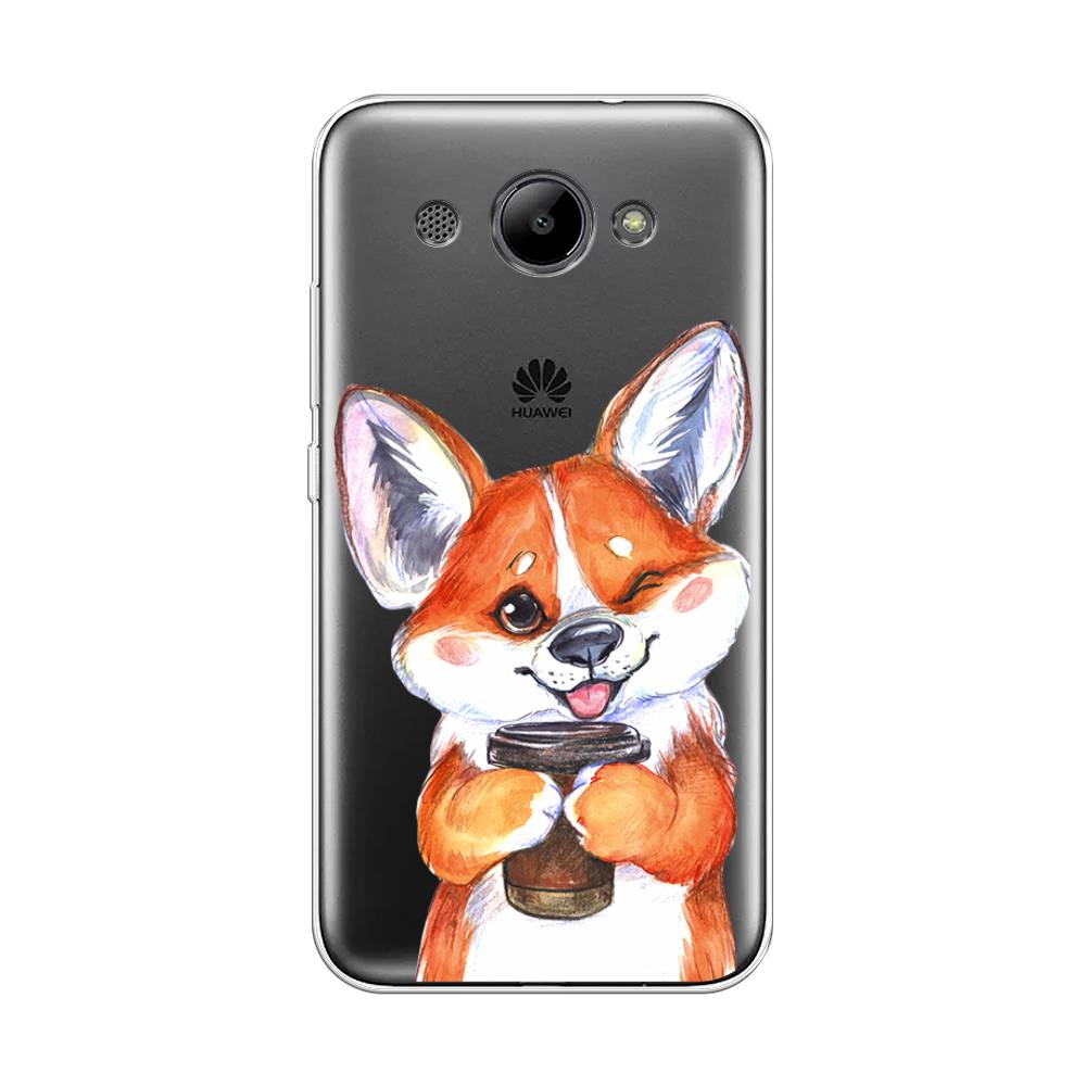 

Чехол на Huawei Y3 2017 "Корги с кофе", Оранжевый;белый, 62650-4