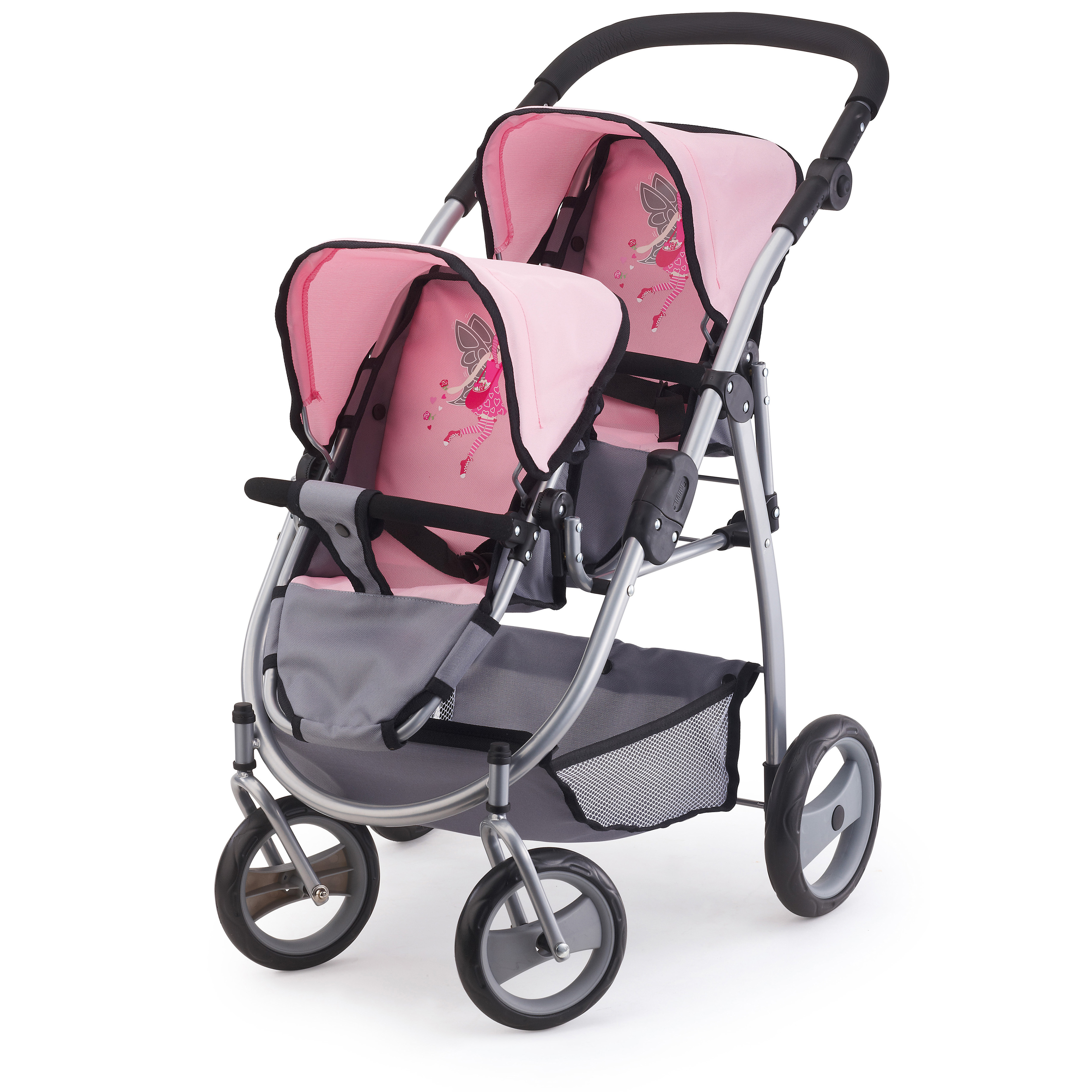 

Коляска для двух кукол Bayer Design Twin Tandem, серо-розовая, Серый;розовый