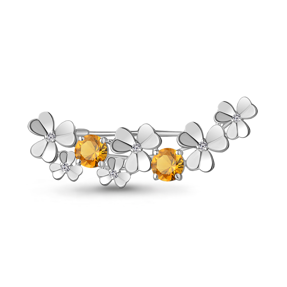

Брошь из серебра с цитрином\фианитом Aquamarine Aquamarine 7739006А_925_р, 7739006А_925_р