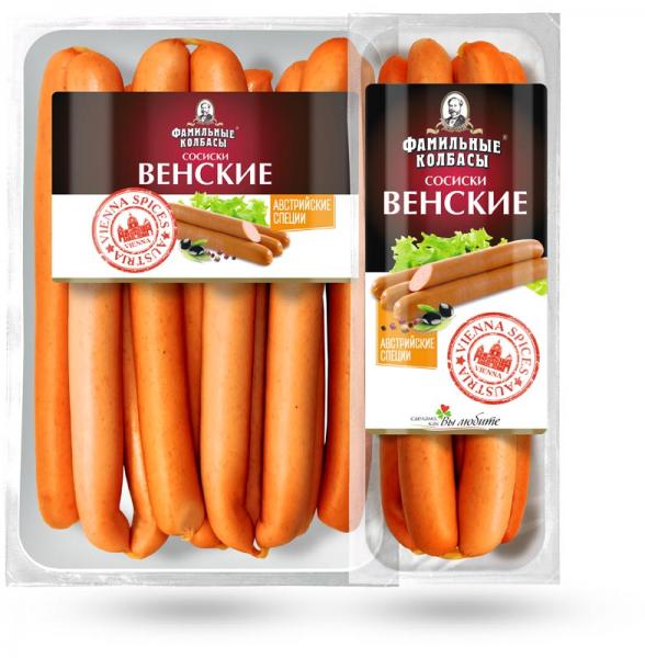 

Сосиски Фамильные Колбасы Венские полукопченые +-1 кг