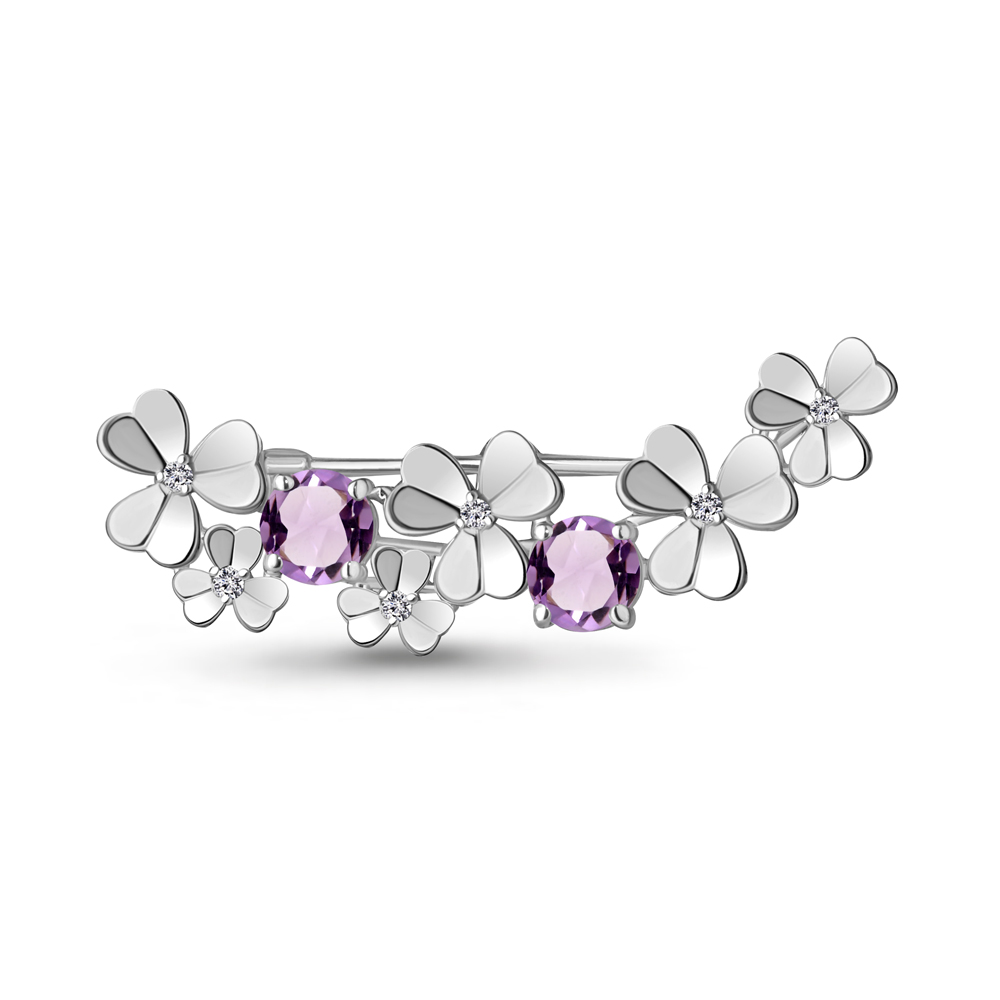

Брошь из серебра с аметистом\фианитом Aquamarine Aquamarine 7739004А_925_р, 7739004А_925_р