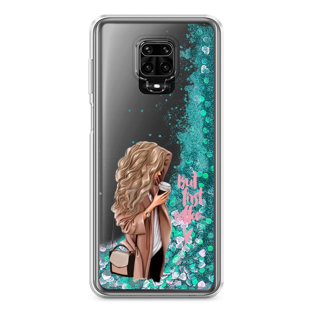 

Жидкий чехол с блестками "Девушка с кофе" на Xiaomi Redmi Note 9S, Девушка с кофе