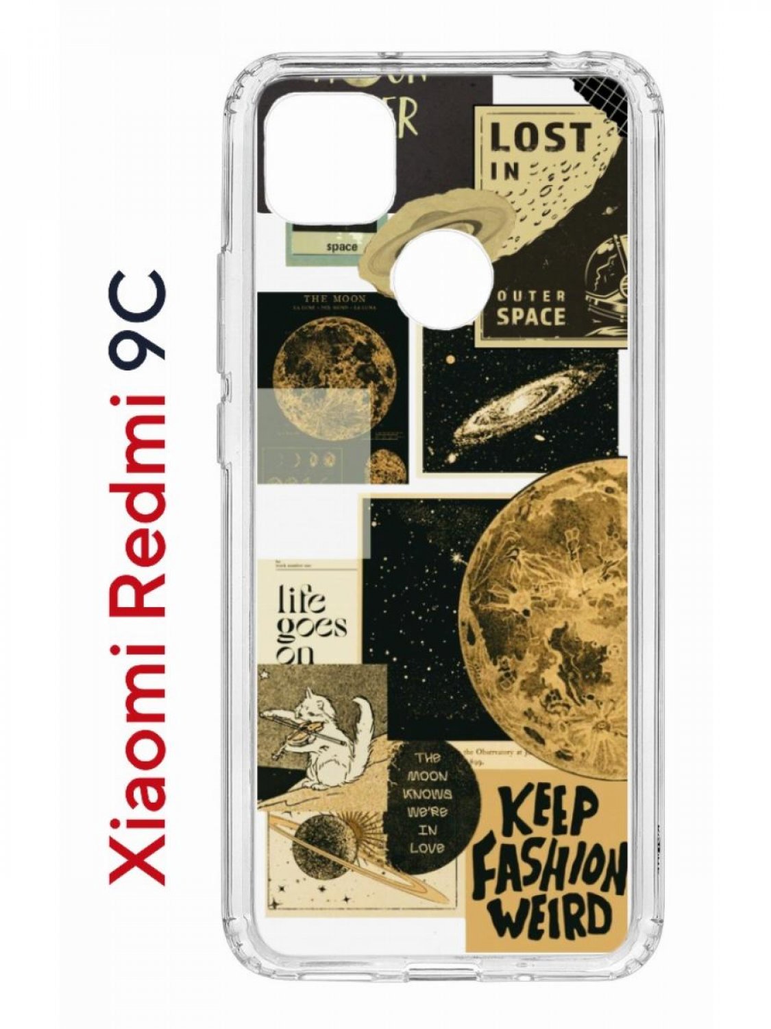 Чехол на Redmi 9C Kruche Print Стикеры Космос,противоударный бампер с защитой камеры
