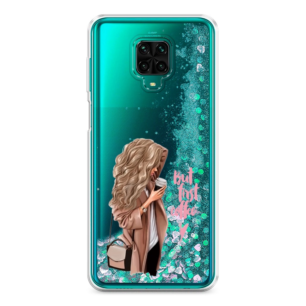 

Жидкий чехол с блестками "Девушка с кофе" на Xiaomi Redmi Note 9 Pro, Девушка с кофе