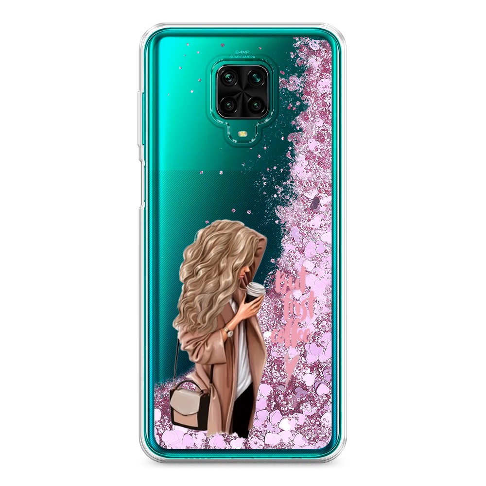 

Жидкий чехол с блестками "Девушка с кофе" на Xiaomi Redmi Note 9 Pro, Девушка с кофе