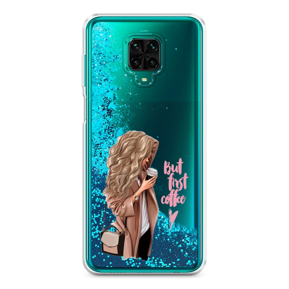

Жидкий чехол с блестками "Девушка с кофе" на Xiaomi Redmi Note 9 Pro, Девушка с кофе