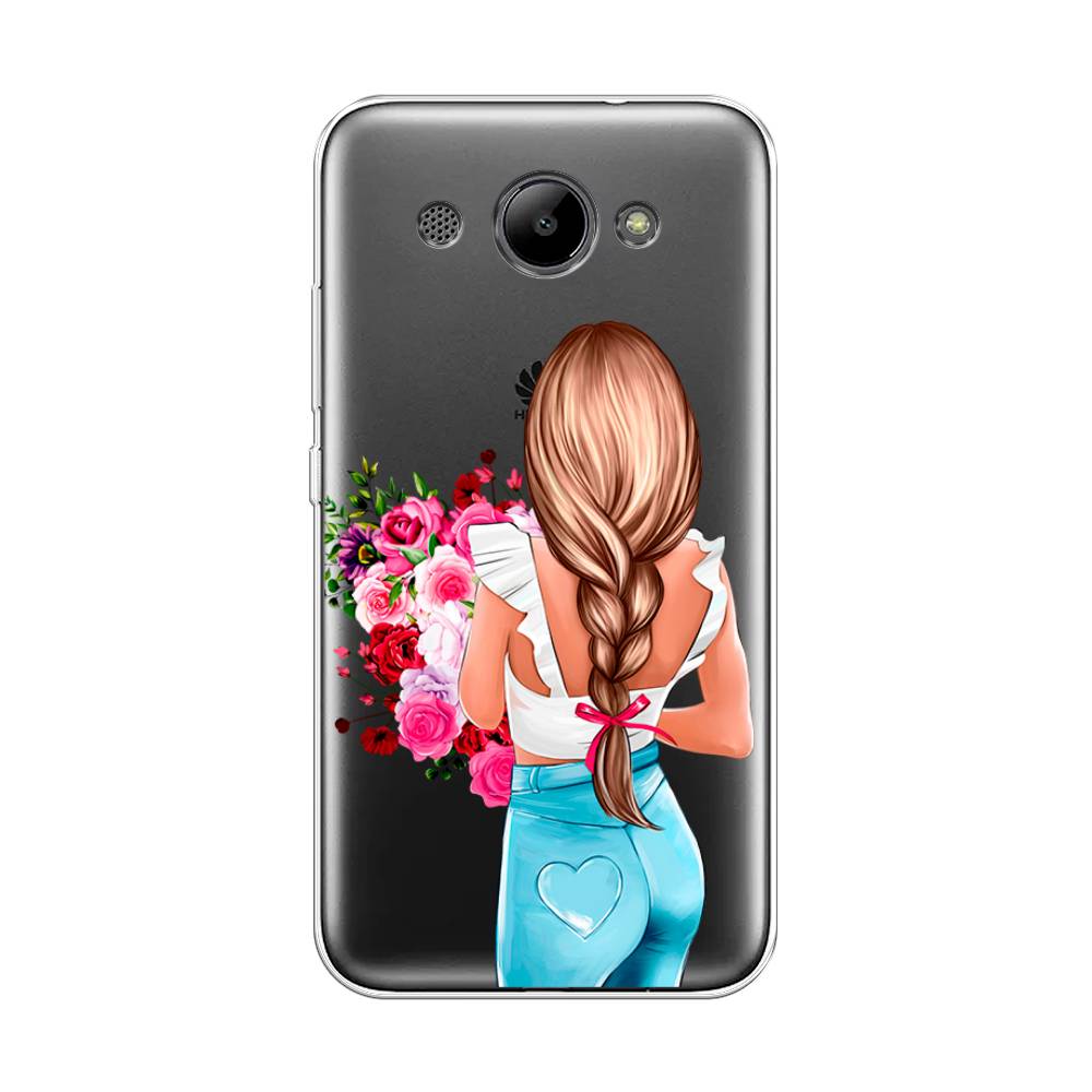 

Чехол на Huawei Y3 2017 "Девушка с цветами", Коричневый;розовый;голубой, 62650-6