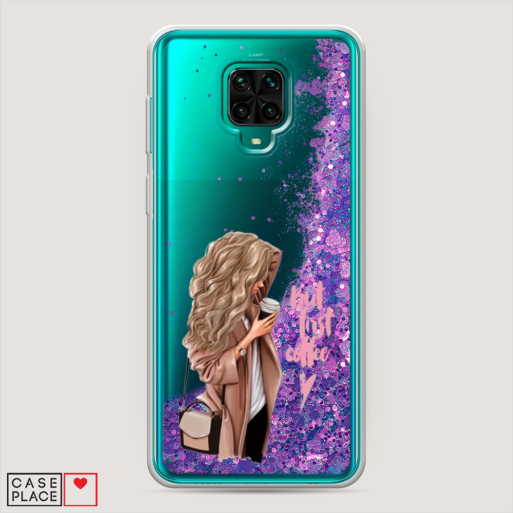 

Жидкий чехол с блестками "Девушка с кофе" на Xiaomi Redmi Note 9 Pro, Девушка с кофе