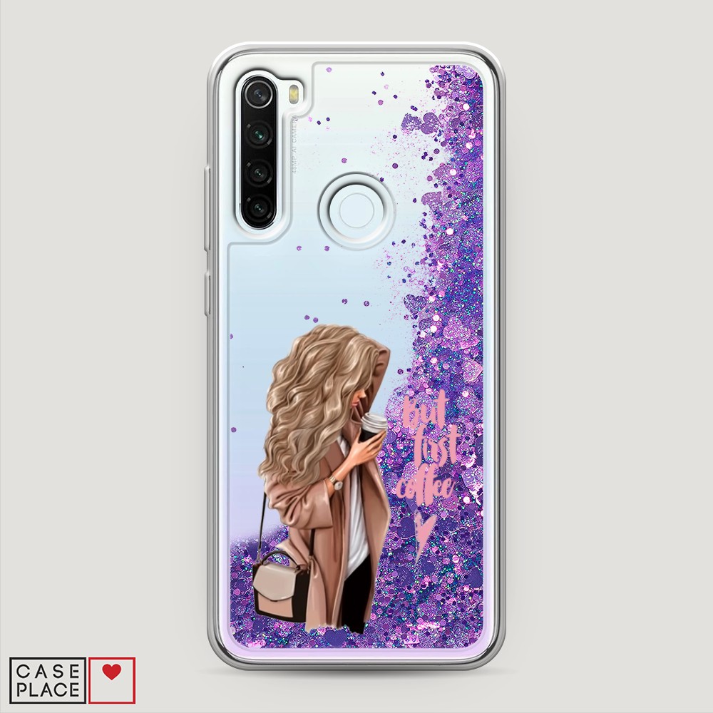 

Жидкий чехол с блестками "Девушка с кофе" на Xiaomi Redmi Note 8T, Девушка с кофе