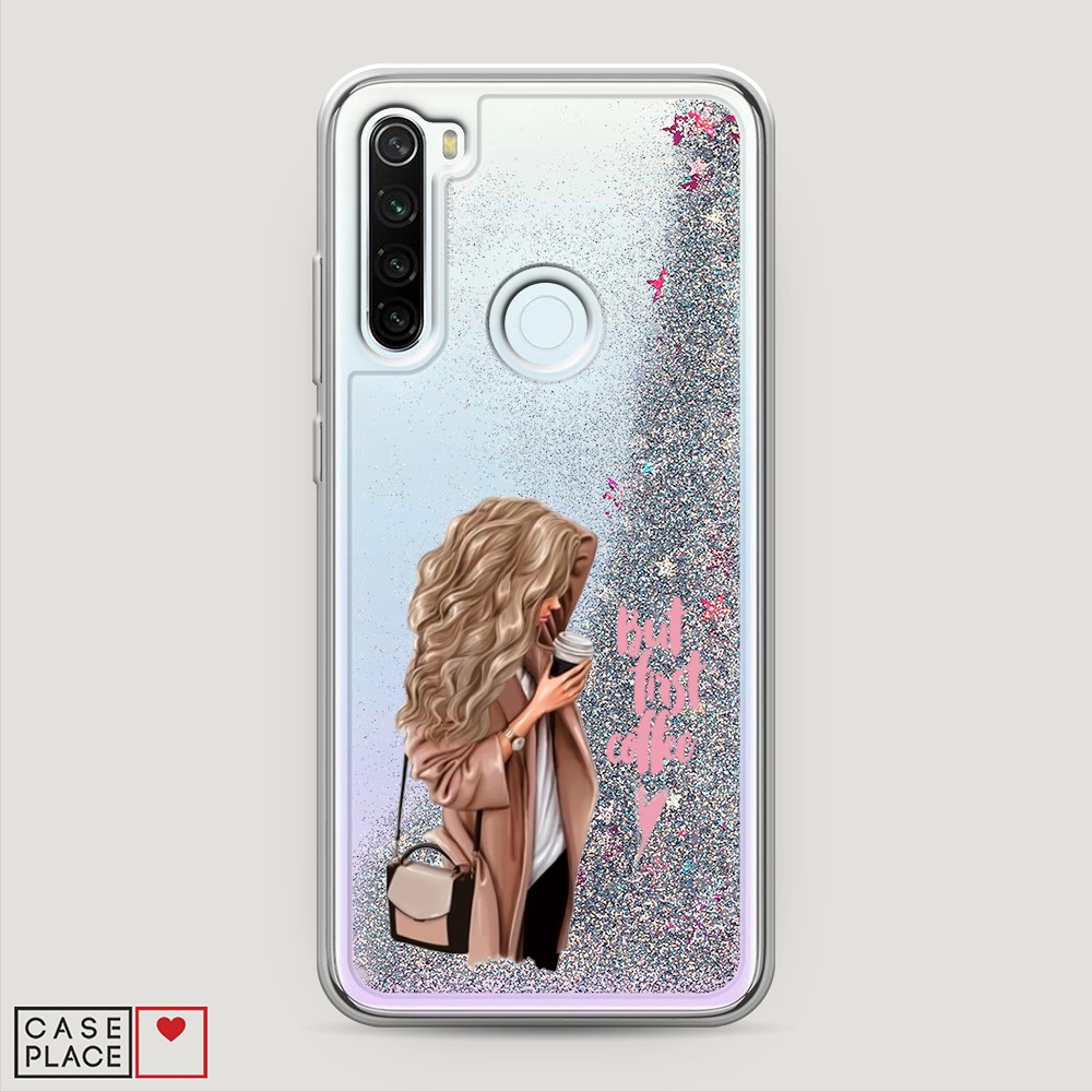 

Жидкий чехол с блестками "Девушка с кофе" на Xiaomi Redmi Note 8T, Девушка с кофе