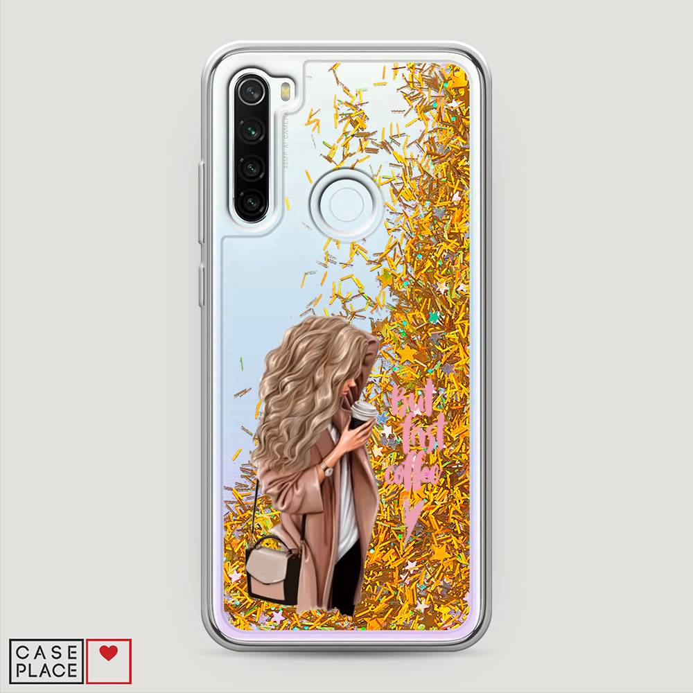 

Жидкий чехол с блестками "Девушка с кофе" на Xiaomi Redmi Note 8T, Девушка с кофе
