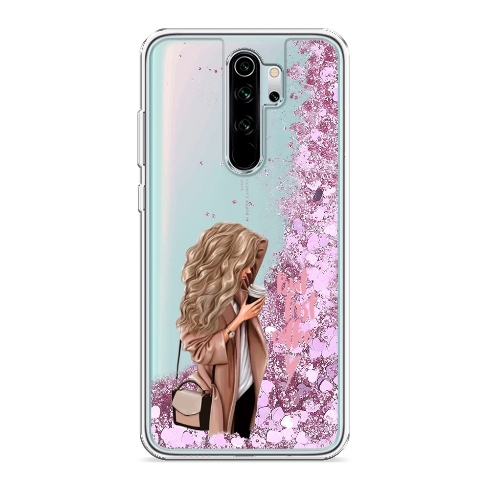 

Жидкий чехол с блестками "Девушка с кофе" на Xiaomi Redmi Note 8 Pro, Девушка с кофе