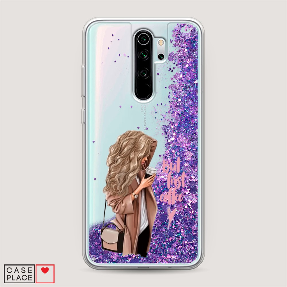 

Жидкий чехол с блестками "Девушка с кофе" на Xiaomi Redmi Note 8 Pro, Девушка с кофе