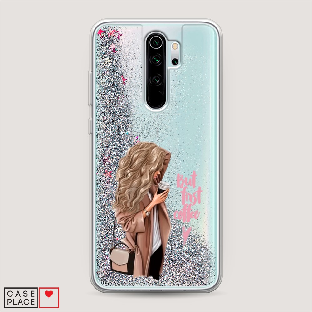 

Жидкий чехол с блестками "Девушка с кофе" на Xiaomi Redmi Note 8 Pro, Девушка с кофе