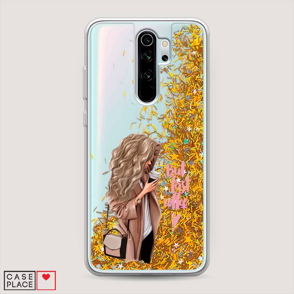 

Жидкий чехол с блестками "Девушка с кофе" на Xiaomi Redmi Note 8 Pro, Девушка с кофе