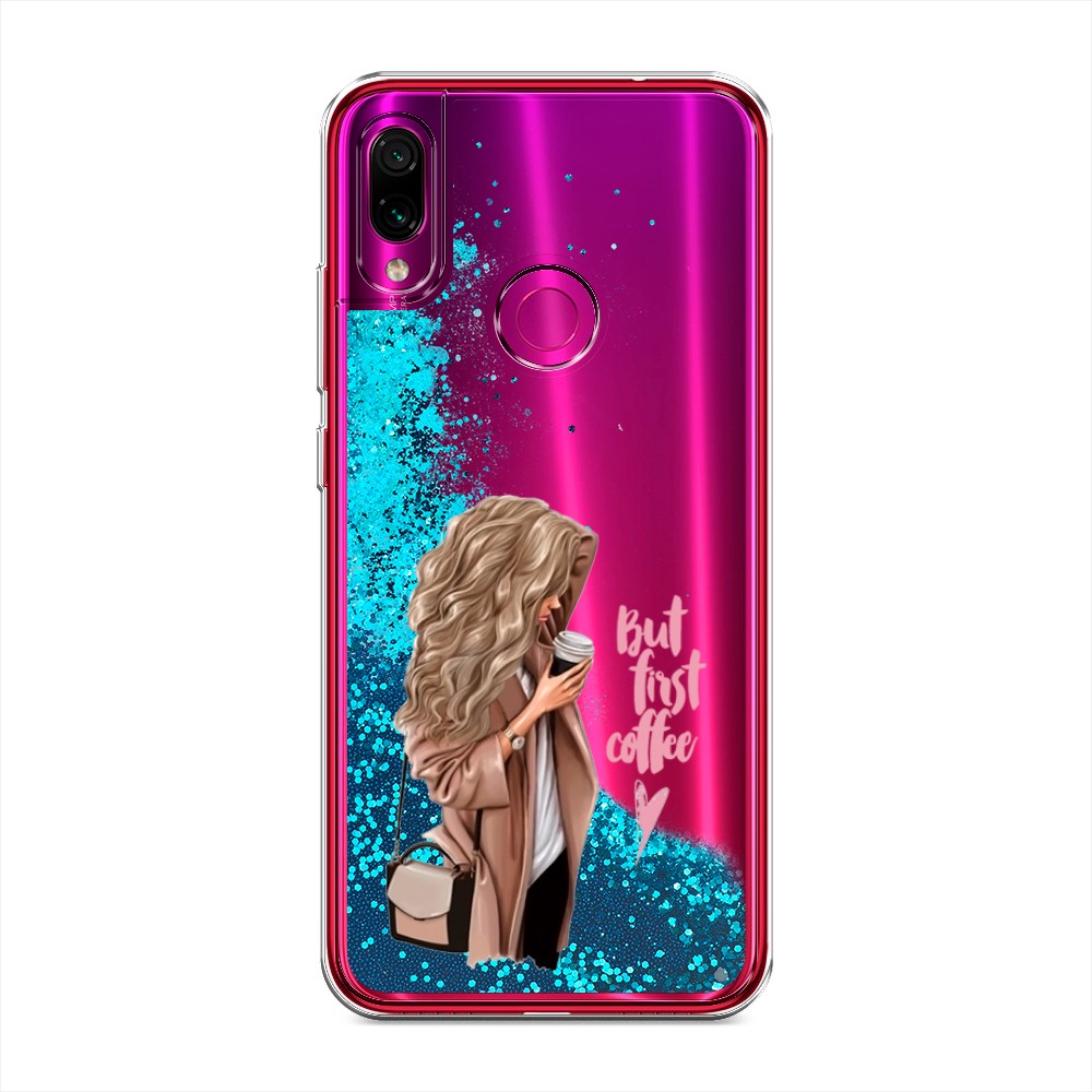 

Жидкий чехол с блестками "Девушка с кофе" на Xiaomi Redmi Note 7, Девушка с кофе