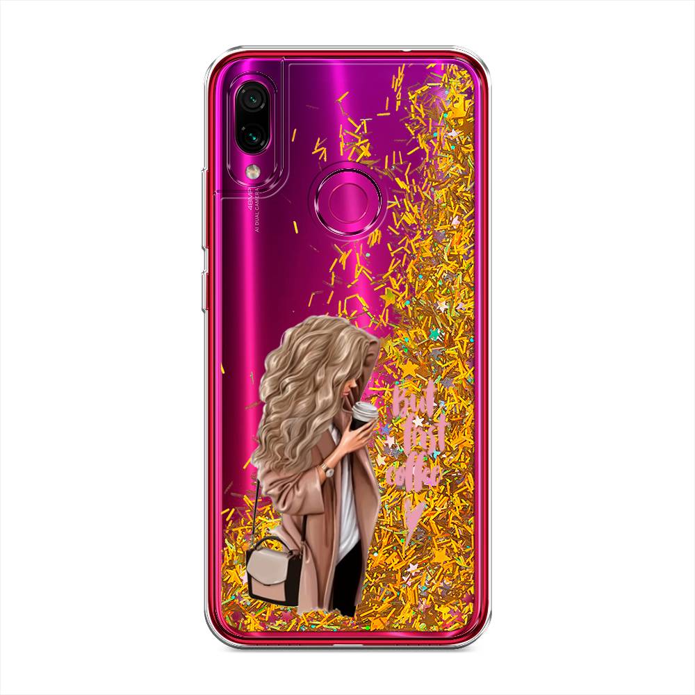 

Жидкий чехол с блестками "Девушка с кофе" на Xiaomi Redmi Note 7, Девушка с кофе