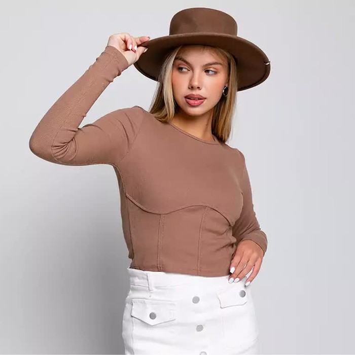 Лонгслив женский DOMMOD 10133427 коричневый 42-44 RU