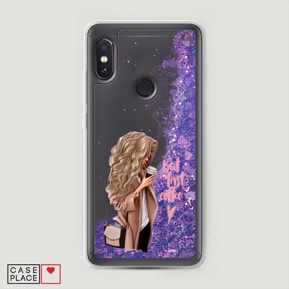 

Жидкий чехол с блестками "Девушка с кофе" на Xiaomi Redmi Note 5, Девушка с кофе