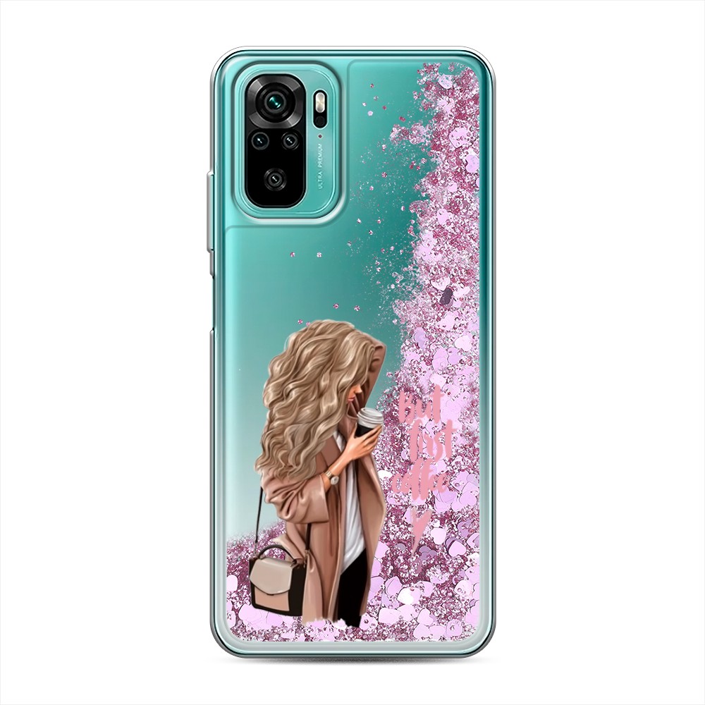 

Жидкий чехол с блестками "Девушка с кофе" на Xiaomi Redmi Note 10S, Девушка с кофе