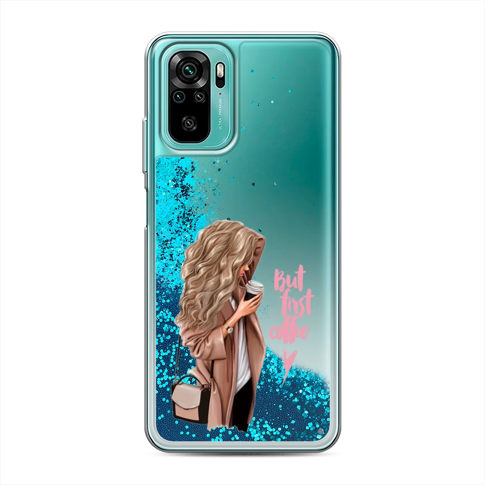 

Жидкий чехол с блестками "Девушка с кофе" на Xiaomi Redmi Note 10S, Девушка с кофе