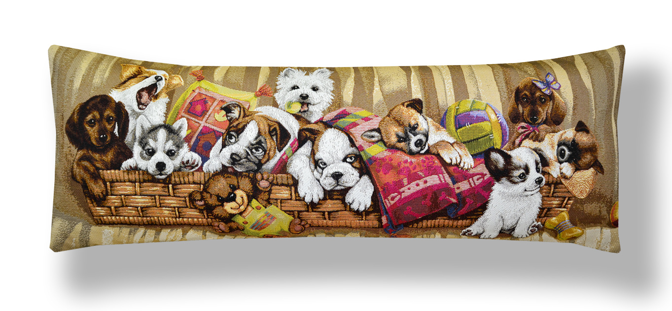 фото Подушка декоративная гобеленовая 32х85 игривые щенки в корзине пекс-дизайн