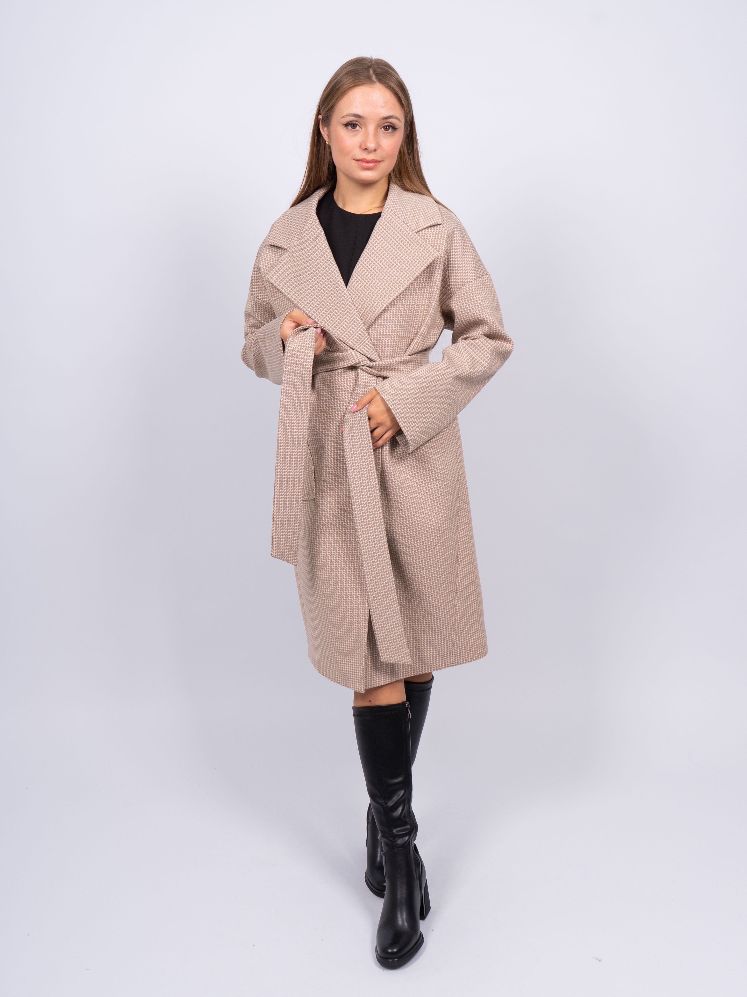 Пальто женское 365 clothes KR-291-Гуслапка723 бежевое 50 RU