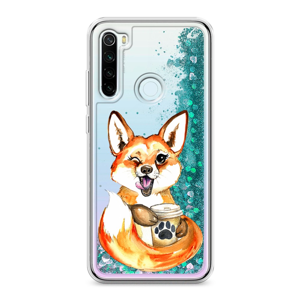 

Жидкий чехол с блестками "Подмигивающая лиса с кофе" на Xiaomi Redmi Note 8T