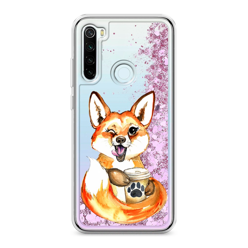 

Жидкий чехол с блестками "Подмигивающая лиса с кофе" на Xiaomi Redmi Note 8T
