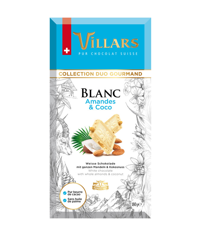 Шоколад белый Villars с миндалем и кокосом 180 г Швейцария