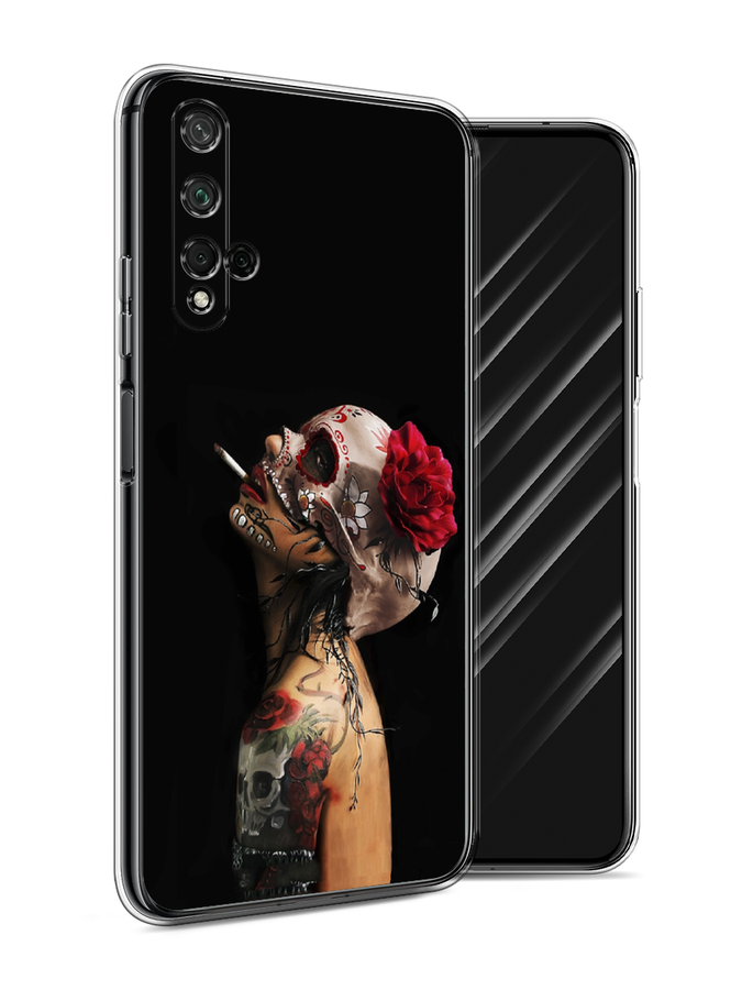 

Чехол Awog на Honor 20 "Девушка с черепом", Черный;красный;бежевый, 69550-9