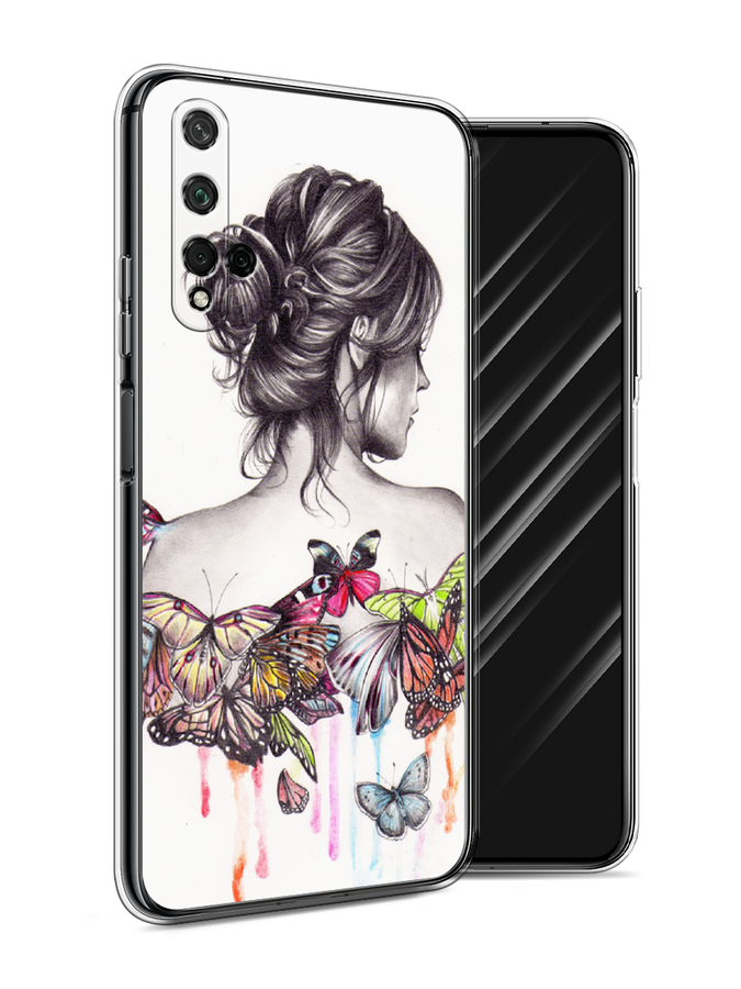 

Чехол Awog на Honor 20 "Девушка с бабочками", Коричневый, 69550-10