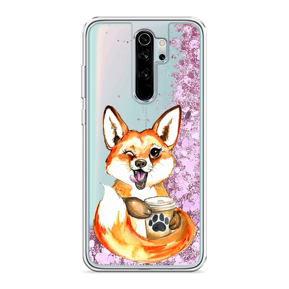 

Жидкий чехол с блестками "Подмигивающая лиса с кофе" на Xiaomi Redmi Note 8 Pro