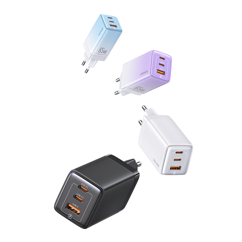 Cетевое зарядное устройство USAMS US-CC180 1x USB Type A, 2xUSB Type-C 5 А черный