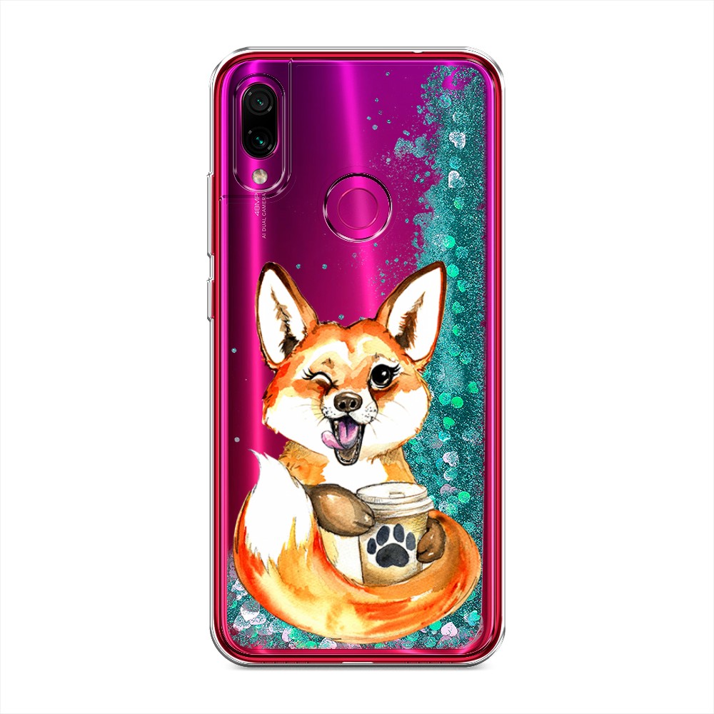

Жидкий чехол с блестками "Подмигивающая лиса с кофе" на Xiaomi Redmi Note 7, 34795-1