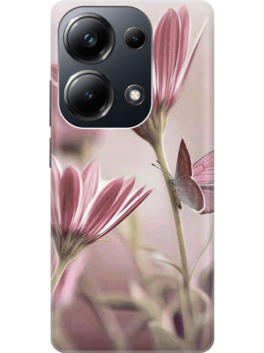 

Чехол на Xiaomi Redmi Note 13 Pro 4G / Poco M6 Pro 4G "Бабочка на розовом цветке", Бежевый;розовый, 20012096