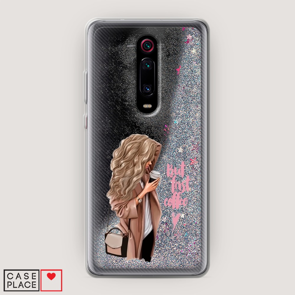 

Жидкий чехол с блестками "Девушка с кофе" на Xiaomi Redmi K20 Pro, Девушка с кофе