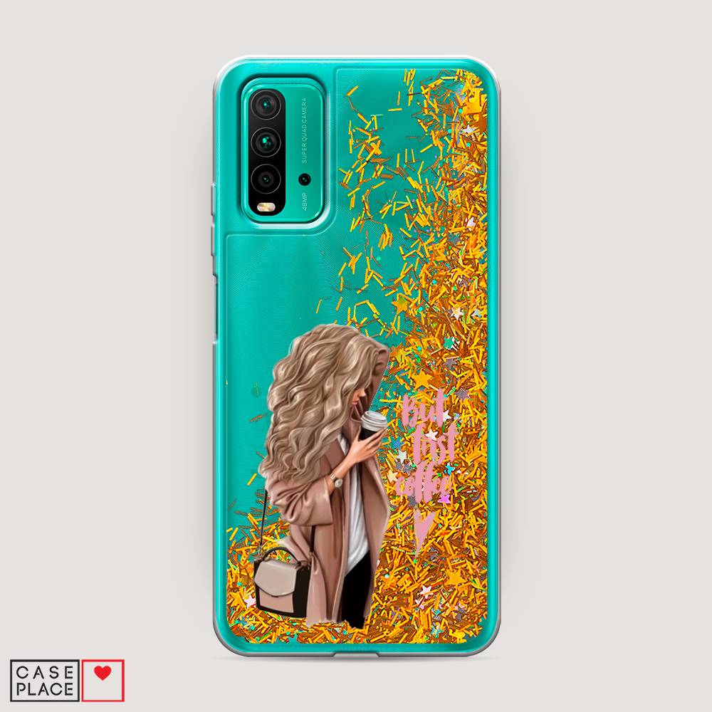 

Жидкий чехол с блестками "Девушка с кофе" на Xiaomi Redmi 9T, Девушка с кофе
