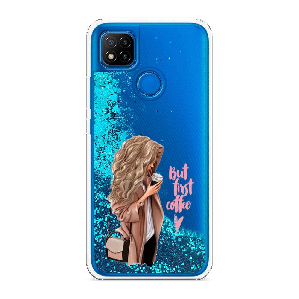 

Жидкий чехол с блестками "Девушка с кофе" на Xiaomi Redmi 9C, Девушка с кофе