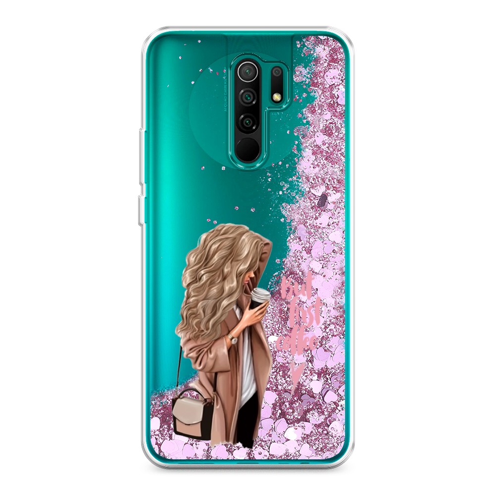 

Жидкий чехол с блестками "Девушка с кофе" на Xiaomi Redmi 9, Девушка с кофе