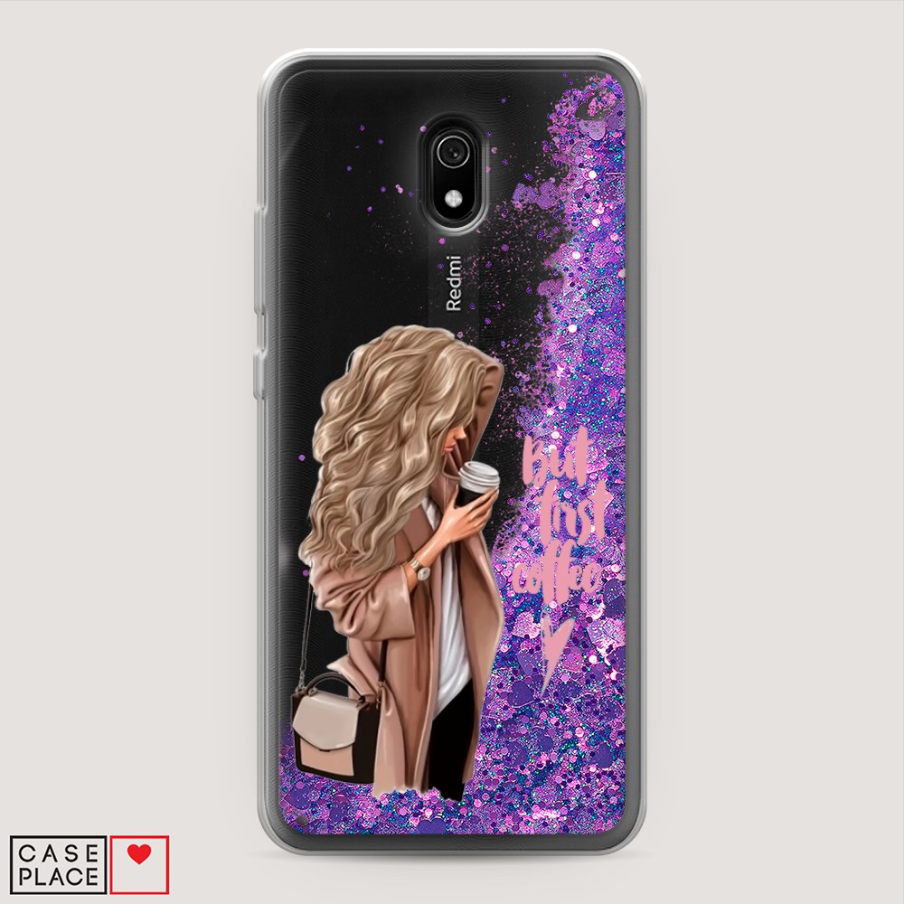 

Жидкий чехол с блестками "Девушка с кофе" на Xiaomi Redmi 8A, Девушка с кофе