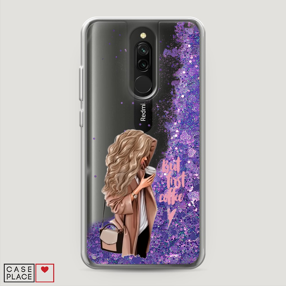 

Жидкий чехол с блестками "Девушка с кофе" на Xiaomi Redmi 8, Девушка с кофе